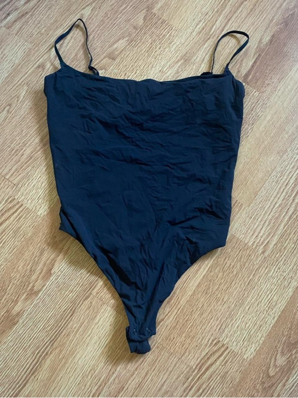 SKIMS Black Stretch Spaghetti Strap Bodysuit
